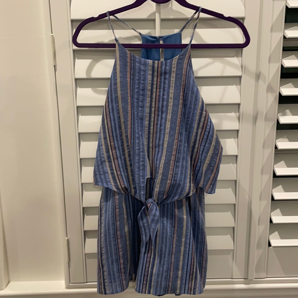 Multi colored striped romper with halter neck line